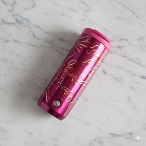 NWT Starbucks 2023 Winter Ribbon Pink Red Silver Stainless Steel Tumbler 12 Oz